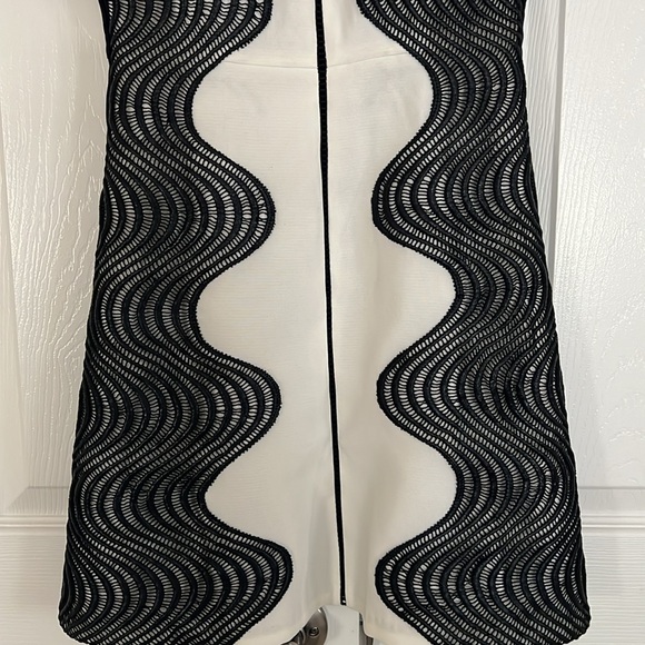Vintage Color block Black And White 2 Tone Contrast Embroidery Accent Dress XS - Picture 7 of 15